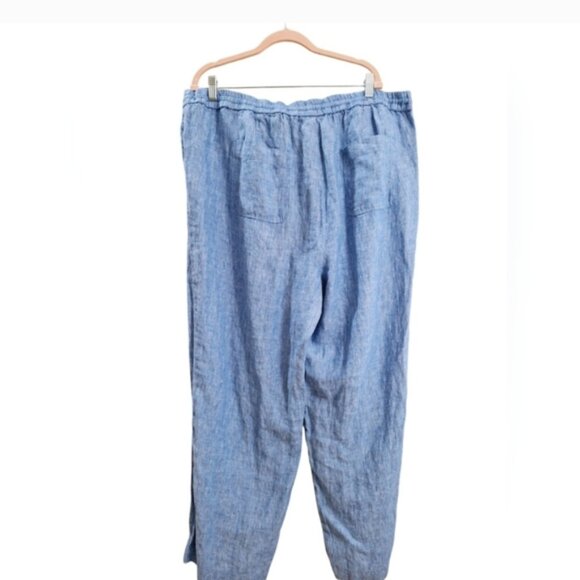 Talbots Linen Sz 22 Lagenlook Straight Leg Elastic waist Beachy Pants Blue - Picture 8 of 10